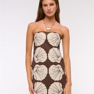 Brown Strapless Shell Skort Dress
